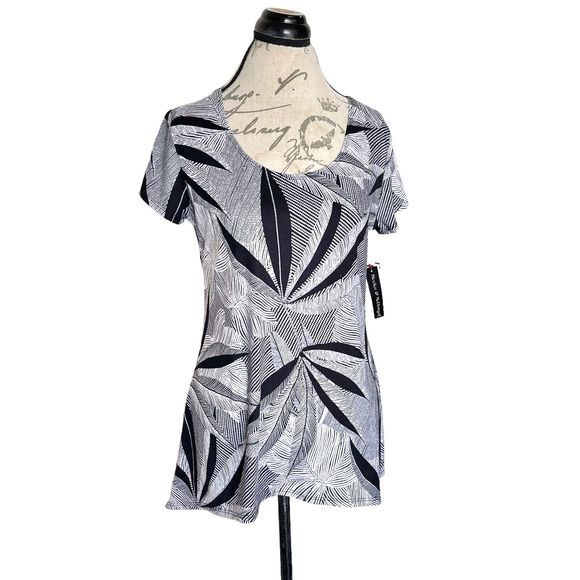 Bleeker & McDougal Womens Blouse Size Small High Low Safari Print White Black - Picture 6 of 12